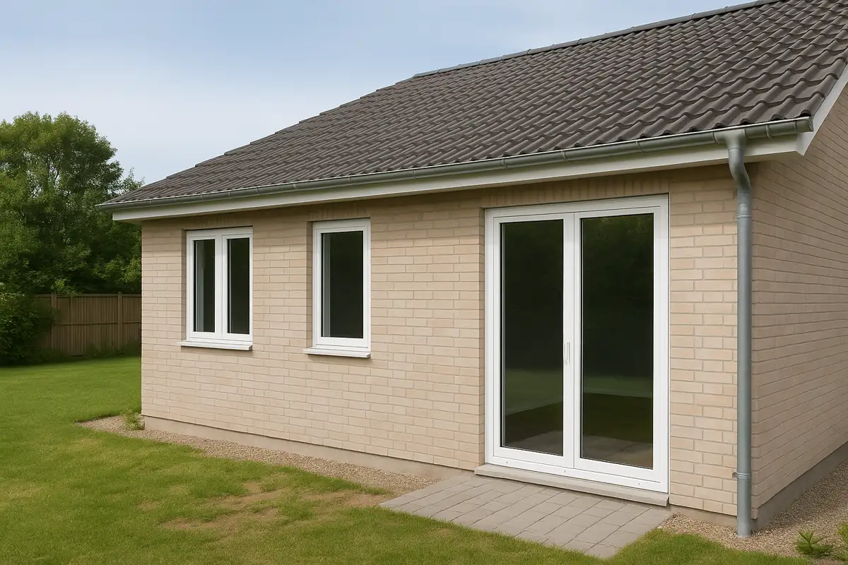 Privātmāja ar jauniem PVC logiem un PVC durvīm pēc nomaiņas.